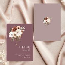 Rustic Mauve Peach Floral Wedding Thank You