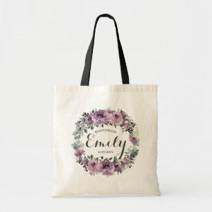 Rustic Mauve Plum Purple Floral Bridesmaid Favour Tote Bag