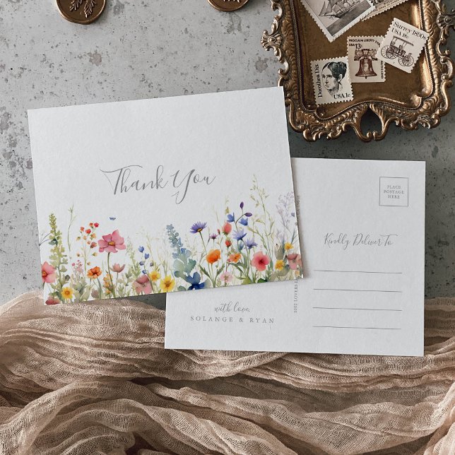 Rustic Meadow Botanical Thank You Postcard (Creator Uploaded)