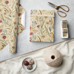 Rustic Meadow Daisies with Wheat and Wildflowers Wrapping Paper