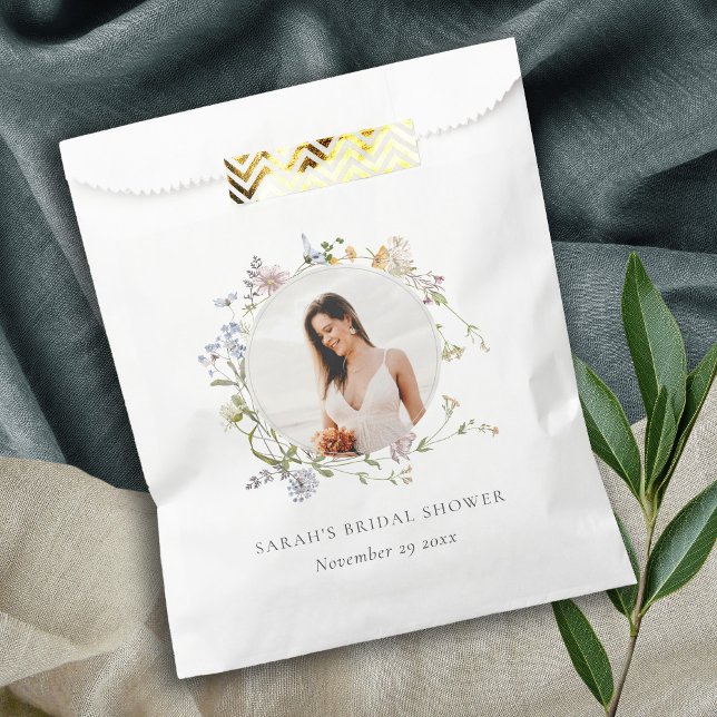 Rustic Meadow Floral Wreath Photo Bridal Shower Favour Bag (Creator Uploaded)
