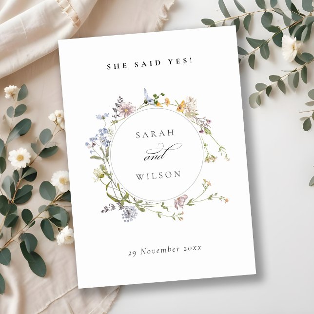 Rustic Meadow Floral Wreath She Said Yes  Invitation (Creator Uploaded)