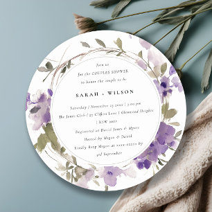 Rustic Meadow Lilac Floral Wreath Couples Shower Invitation