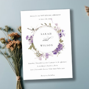 Rustic Meadow Lilac Floral Wreath Vow Renewal Invitation