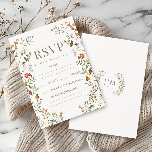 Rustic Meadow Wildflower Fall Wedding RSVP Cards (Creator Uploaded)
