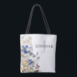 Rustic Meadow Wildflowers Monogram Tote Bag<br><div class="desc">This simple but elegant monogram tote bag design features a rustic watercolor bouquet of purple,  yellow,  white and burgundy meadow wildflowers with greenery. Makes a great bridesmaid gift too! Created by Simply Farmhouse Press.</div>