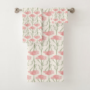 Rustic Meadow Yarrow Wildflower Botanical Coral Bath Towel Set