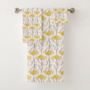 Rustic Meadow Yarrow Wildflower Botanical Mustard Bath Towel Set