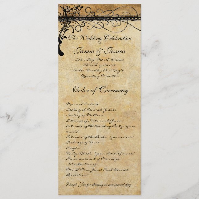 Rustic Mediaeval Renaissance Swirls Wedding  Program (Front)