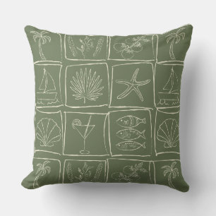 Rustic Mediterranean Coastal Tile Olive Grove Cushion