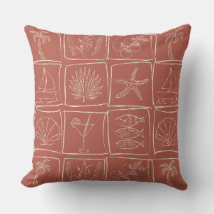 Rustic Mediterranean Coastal Tile Terracotta Cushion