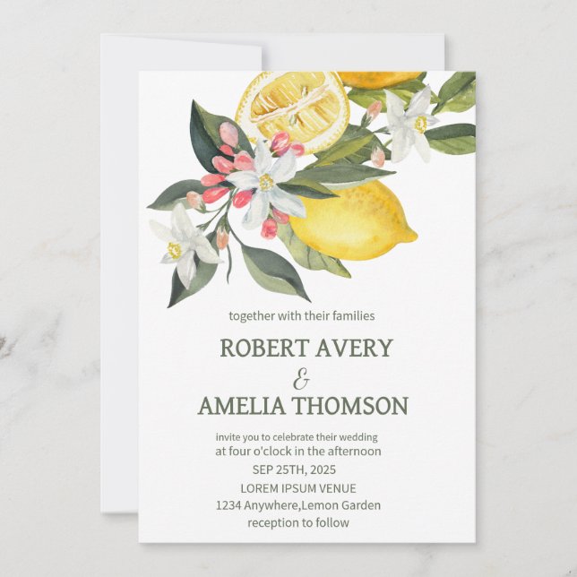 Rustic Mediterranean Lemon Wedding Invitation (Front)