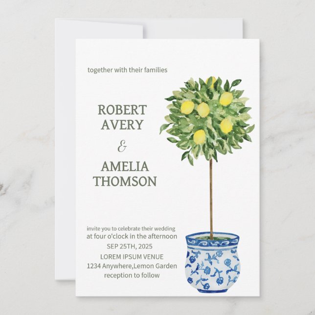 Rustic Mediterranean Lemon Wedding Invitation (Front)