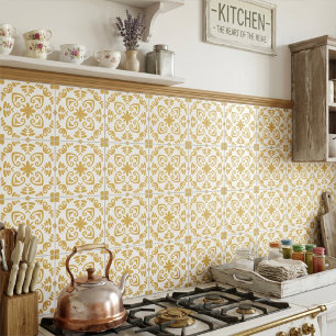 Rustic Mediterranean Mustard Yellow White Ceramic Tile