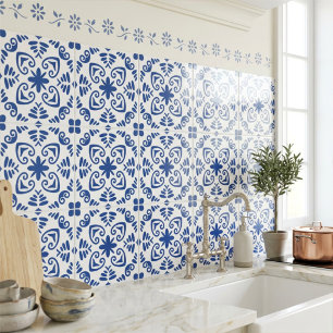 Rustic Mediterranean Navy Blue White Ceramic Tile