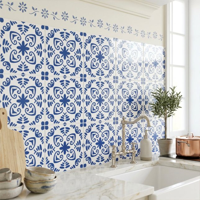 Rustic Mediterranean Navy Blue White Ceramic Tile (Creator Uploaded)