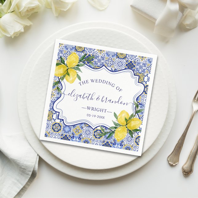 Rustic Mediterranean Tile Wedding with Lemons Napkin (Creator Uploaded)