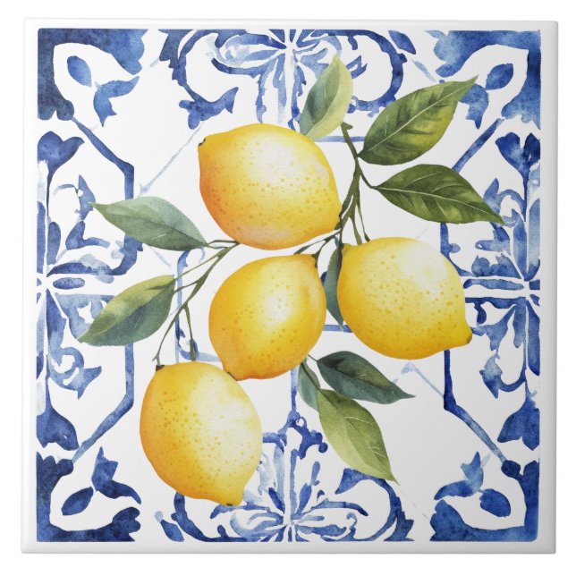 Rustic Mediterranean Tuscany Lemon Ceramic Tile (Front)