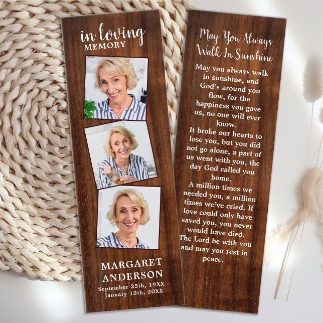 Rustic Memorial 3 Photo Funeral Poem Bookmark (Creator Uploaded)