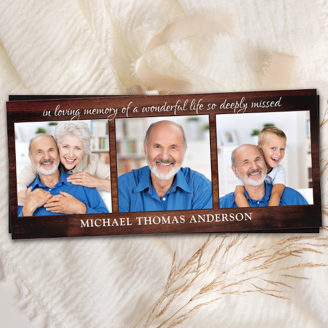 Rustic Memorial 3 Photo Funeral Prayer Book Card (Creator Uploaded)