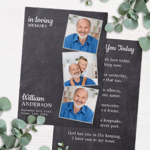 Rustic Memorial 3 Photo Funeral Prayer Card