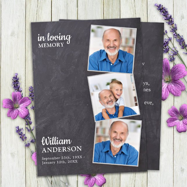 Rustic Memorial 3 Photo Slate Funeral Prayer Card (Creator Uploaded)