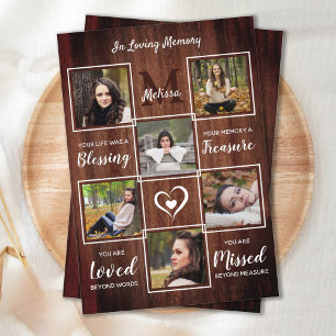 Rustic Memorial 6 Photo Collage Funeral Sympathy Thank You Card