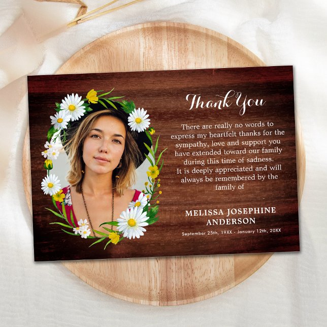Rustic Memorial Daisy Floral Sympathy Funeral Thank You Card (Creator Uploaded)