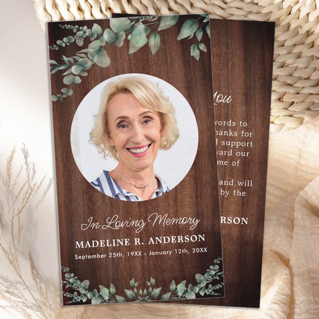 Rustic Memorial Eucalyptus Photo Funeral Thank You Card (Creator Uploaded)