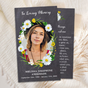 Rustic Memorial Floral Funeral Prayer Card Photo 