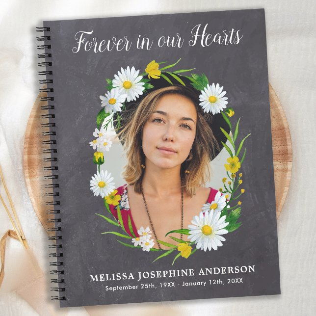 Rustic Memorial Floral Photo Funeral Guestbook Notebook (Creator Uploaded)