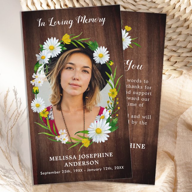 Rustic Memorial Floral Photo Funeral Thank You Card (Creator Uploaded)