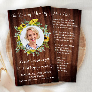 Rustic Memorial Sunflower Funeral Prayer Card