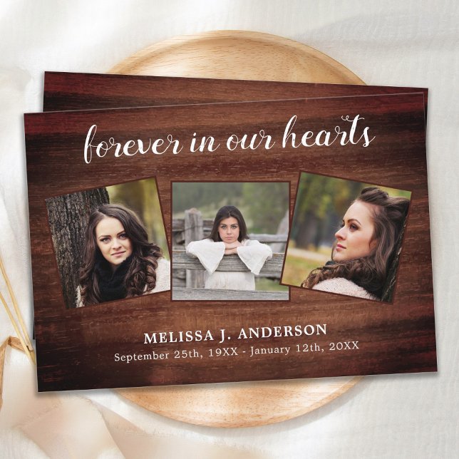 Rustic Memorial Sympathy Funeral Photo Collage Thank You Card (Creator Uploaded)