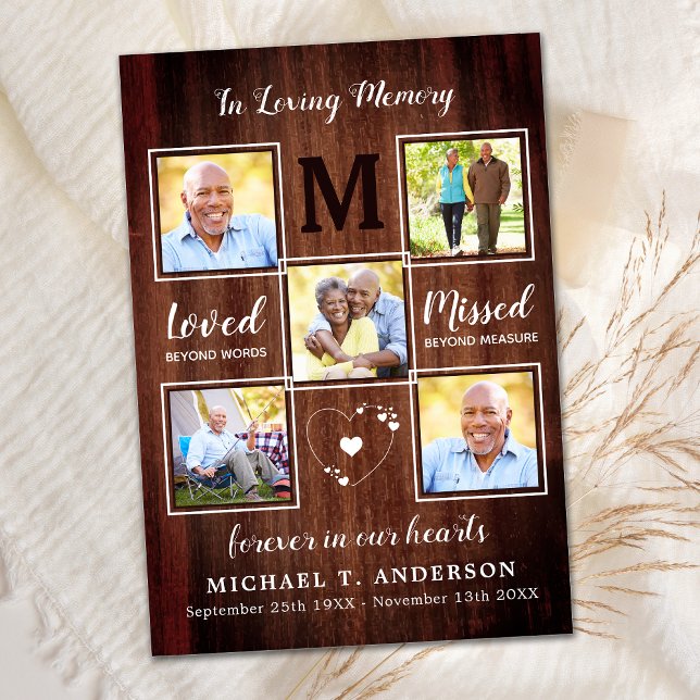 Rustic Memorial Sympathy Photo Collage Funeral  Thank You Card (Creator Uploaded)