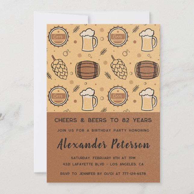 Rustic Men Beer 82nd birthday Invitation (Front)