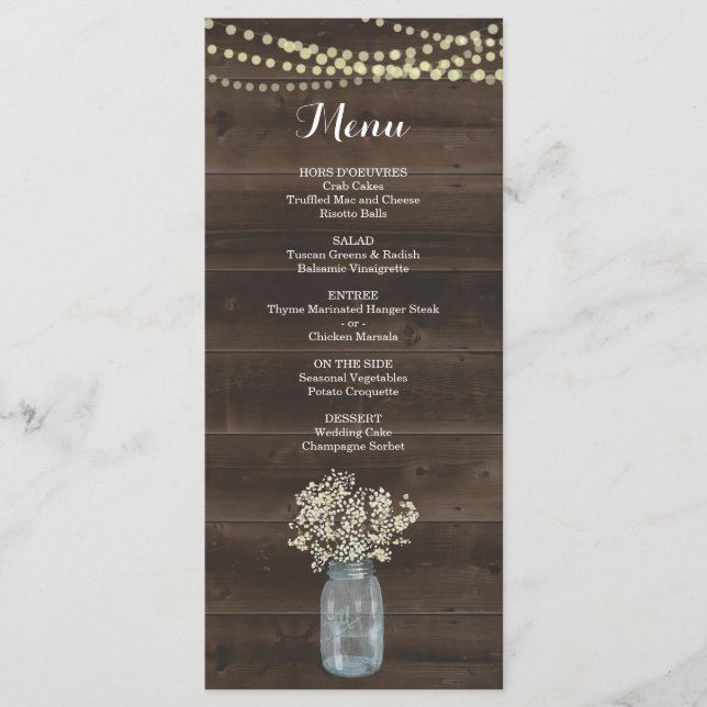 Rustic Menu for Wedding or other Special Occasion (Front)
