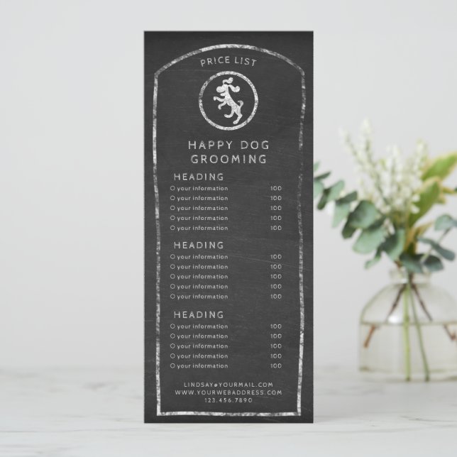 Rustic menu or price list chalkboard dancing dog invitation (Standing Front)