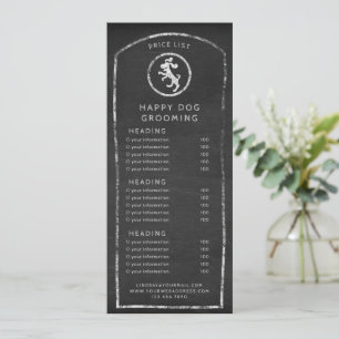 Rustic menu or price list chalkboard dancing dog invitation