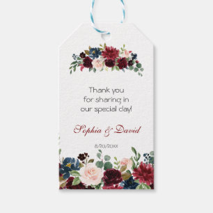 Rustic Merlot Navy Blue Floral Wedding Gift Tags