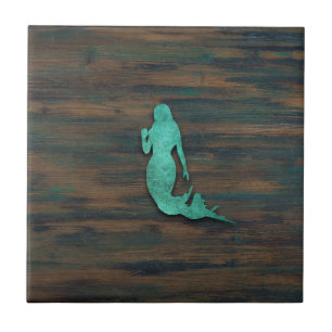Rustic Mermaid (Teal) Ceramic Tile