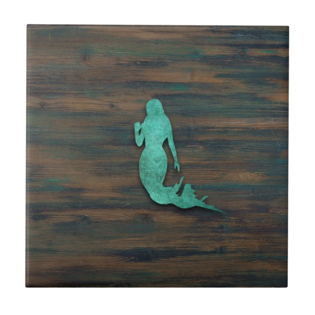 Rustic Mermaid (Teal) Ceramic Tile (Front)