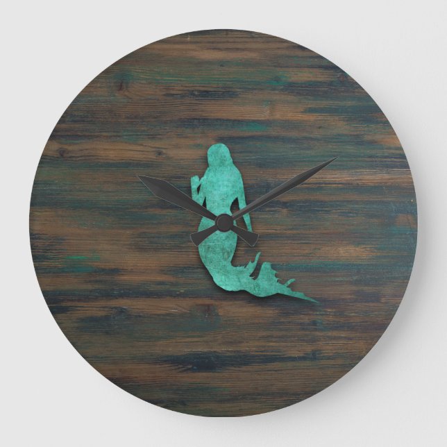 Rustic Mermaid (Teal) Large Clock (Front)
