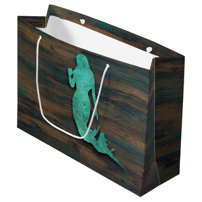 Rustic Mermaid (Teal) Large Gift Bag (Front Angled)