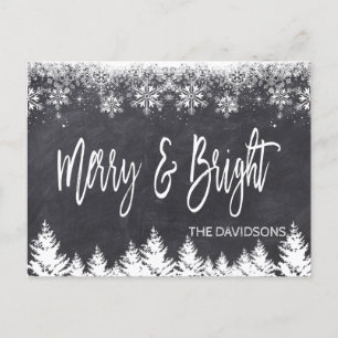 Rustic Merry and Bright Chalkboard Typography Announcement Postcard