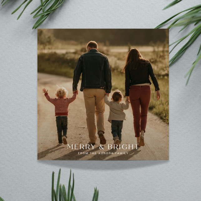 Rustic Merry & Bright Family Photo Christmas Card (Creator Uploaded)