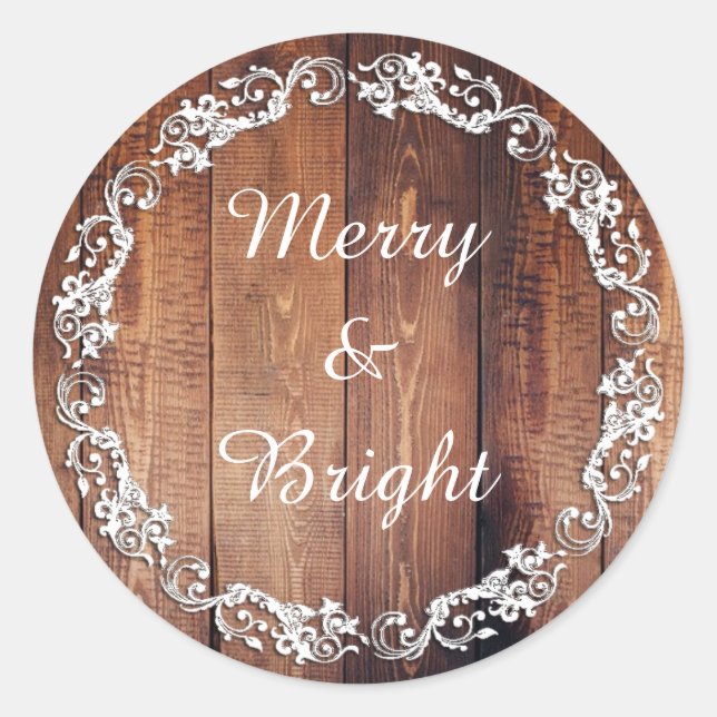 Rustic "Merry & Bright" Holiday Christmas Stickers (Front)