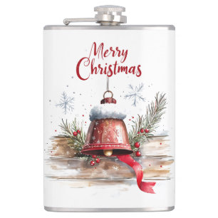 Rustic Merry Christmas Bell Flask