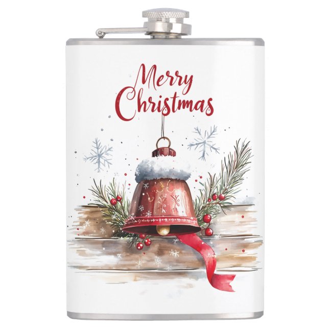 Rustic Merry Christmas Bell Flask (Front)