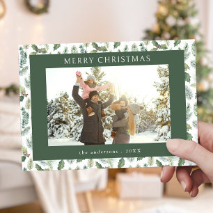 Rustic Merry Christmas Botanical Photo Holiday Card